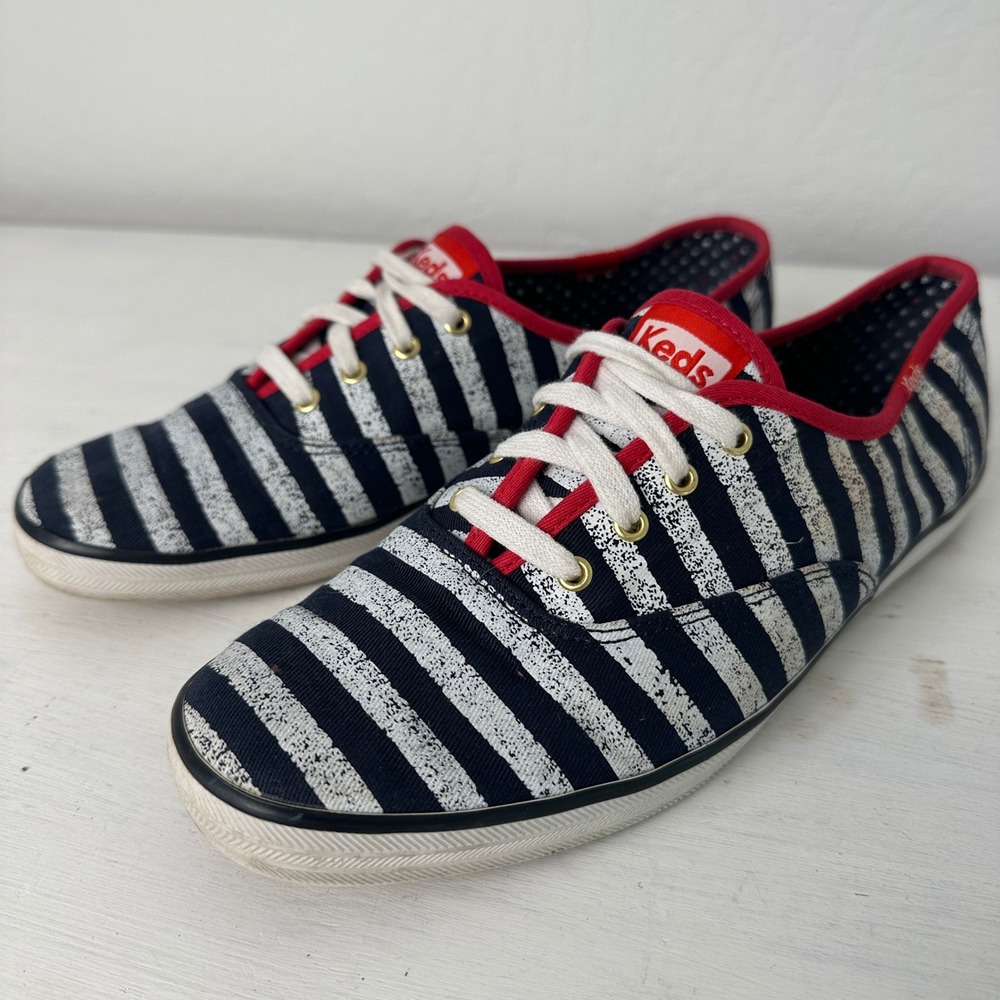 Keds Sneakers Womens 9 Champion Navy White Red Striped Distressed Americana